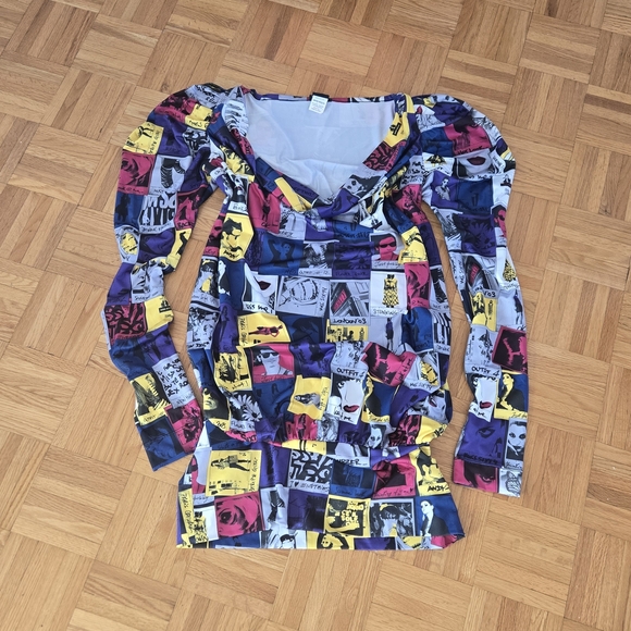 Vintage Miss Sixty Pop Art Comic Strip Mini Bubble Dress Off Shoulder S - Picture 3 of 15